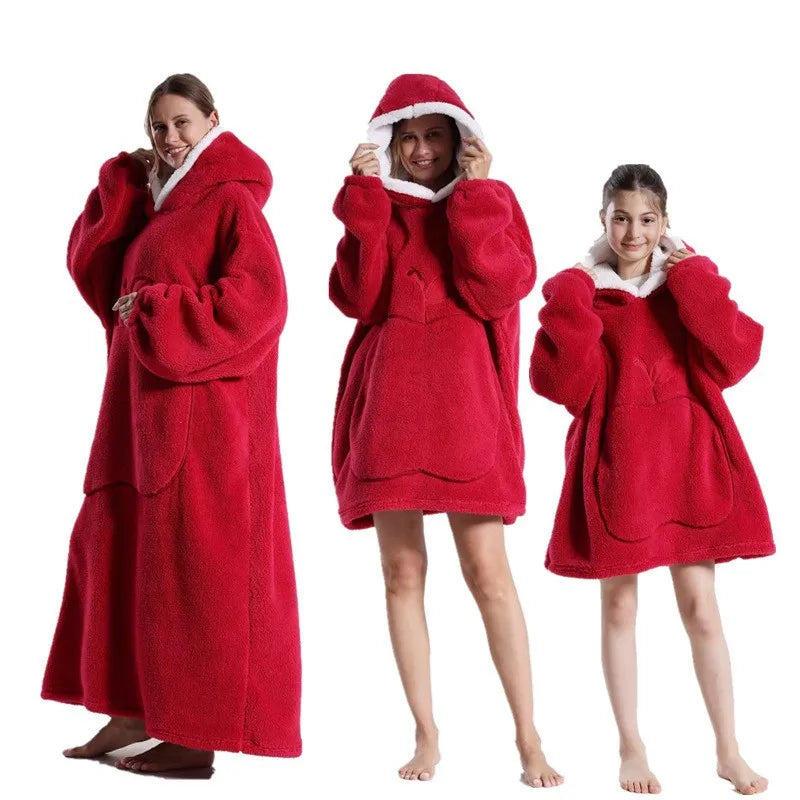 Winter Extra Long Wearable Hoodies Blanket Adult Warm Pullover Sweatshirt Oversized Fleece Hooded Blanket with SleevesRobe