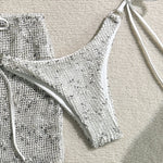 With Fishnet Sarong Skirt Halter Micro Bikini Women Swimwear Female Swimsuit Three-pieces Bikini Set Bathing Suit Swim Beachwear