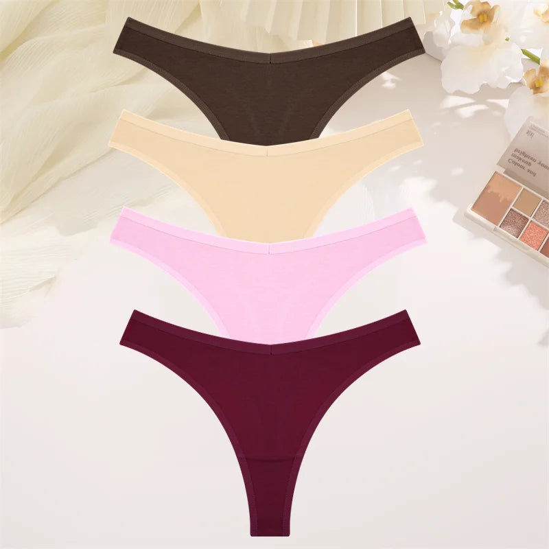 4PCS Women Seamless Thong Cotton Thin Strap Low Waist High Flexibility Panties Sexy Underwear Ladies Briefs T-back Soft Women