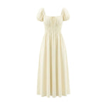 French Country-style Square-neck Dress With Puffed Sleeves Elasticated Waist And A Stylish Tie Design Perfect For Seaside TEW7