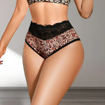 1pcs Leopard Print Sexy Lace Women Panties Mid Waist Breathable Comfortable Female Underpants Patchwork Lady Briefs Underwear