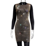 XS-2XL 15 Colors Rhinestones Fishnet Dress O-Neck Grid Swimsuit Bikini Cover Up Beach Pool Party Cover-ups for Swimwear Women