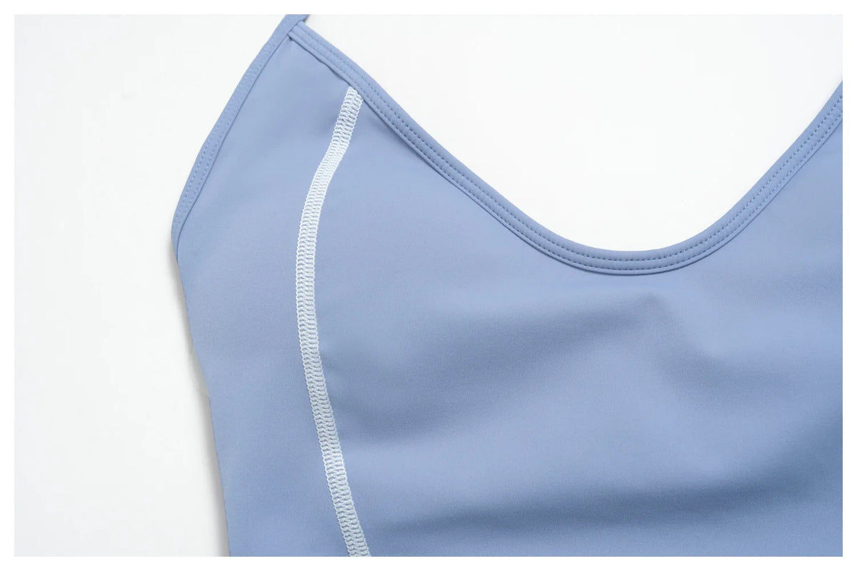 2PCS Women Yoga Sets Color Contrast Hanging Neck V Neck Slimming Sports Tank Top Flip High Waist Shorts Gym Running Fitness Suit