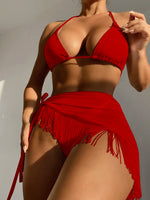 3 Pieces Triangle String Bikini 2026 Women & Tassel Beach Skirt Swimwear Female Sexy Swimsuit Beachwear Bathing Swimming Suit