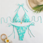 Sexy Rose Red Flower Print Micro Thong Bikini Women Swimwear 2026 String Halter Swimsuit Swimming Wear Triangle Bikinis Sets