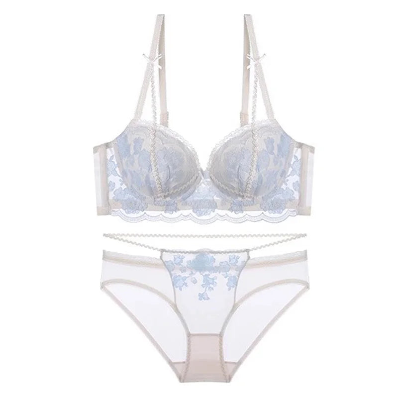 Antique French Lace Underwire Bra | Retro Petite Deep V Plunge Set | Summer Non-Padded Lingerie | Sexy Bridal Push Up Effect