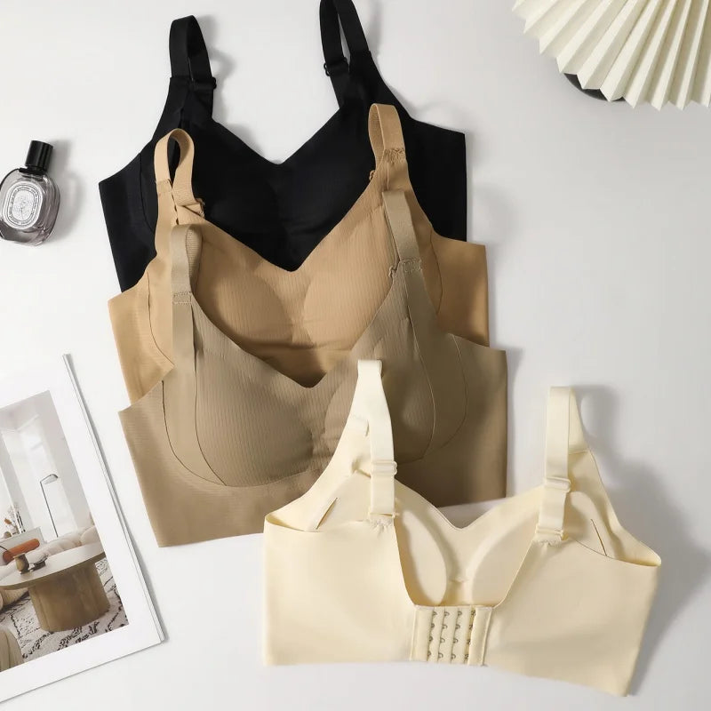 2Pcs/Set Seamless Bras For Women V-neck Non-wire Push Up Bra Comfort Shoulder Straps Padded Underwear M-4XL Intimates