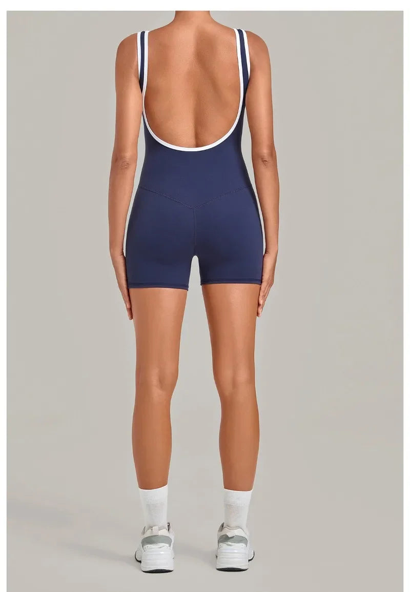 Women's Seamless Yoga Jumpsuits Sports Fitness Gym Sleeveless Backless Hip-lifting Shorts One-piece Training Workout Jumpsuit
