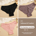 3Pcs Lace Sexy Transparent Panty Women's Panties Sexy Breathable Pink-Brown Series Underwear Female Low Waist Soild Lingerie