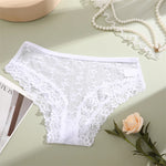4PCS Lace Bikini Briefs Panties Women's Transparent Lingerie Sexy Female Underpants Floral Lace Perspective Waist Band Briefs