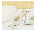 BIGTREE Shoes Sweet Metal Decoration Women Pumps Pointed High Heels silks satins heeled Sandals Women Summer Shoes Stiletto 8 cm