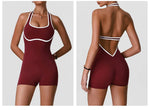 Color Blocking Yoga Jumpsuit Women Sleeveless Hollow Out Backless Slim Sports One Piece Short Suit Gym Running Fitness Rompers