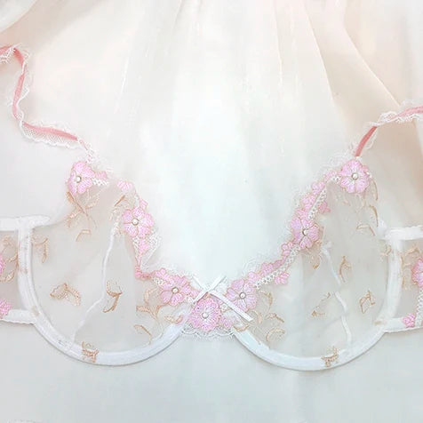 Pure Wind Ultra-thin Lace Underwear Women's Big Chest Small with Underwire Sexy Retraction Breast Support Breathable Bra Set ABC