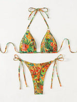 Tropical Print Bikini Set Women's 2026 New 2 Piece Swimsuit Sexy Triangle Halter Backless Thong Swimwear Beach Vacation Wear