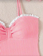 2026 Strappy Swimsuit One Piece Sexy Striped Ruffle Swimwear Women Bathers Bathing Swimming Swim Suit Padded Beachwear Summer