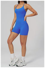 Summer New Hollow Open Back Criss Cross Yoga Jumpsuit Women Outdoor Solid Sleeveless Hip Lifting Pleate Sports Fitness Suits