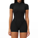 2026 Yoga Bodysuit Short Sleeves Women Tracksuits Gym Zipper Jumpsuits Sports Workout Rompers Fitness One-piece Suit Activewear