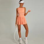 Naked Breathable Sleeveless Tennis Dress for Women O Neck Sleeveless High-intensity Sports Pleated Skirt with Separate Shorts