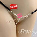 DEKA Elastic Crotchless High quality Real Pearl Thongs Women Low-Rise Hollow Sexy G-string Female Erotic Panties Underwear
