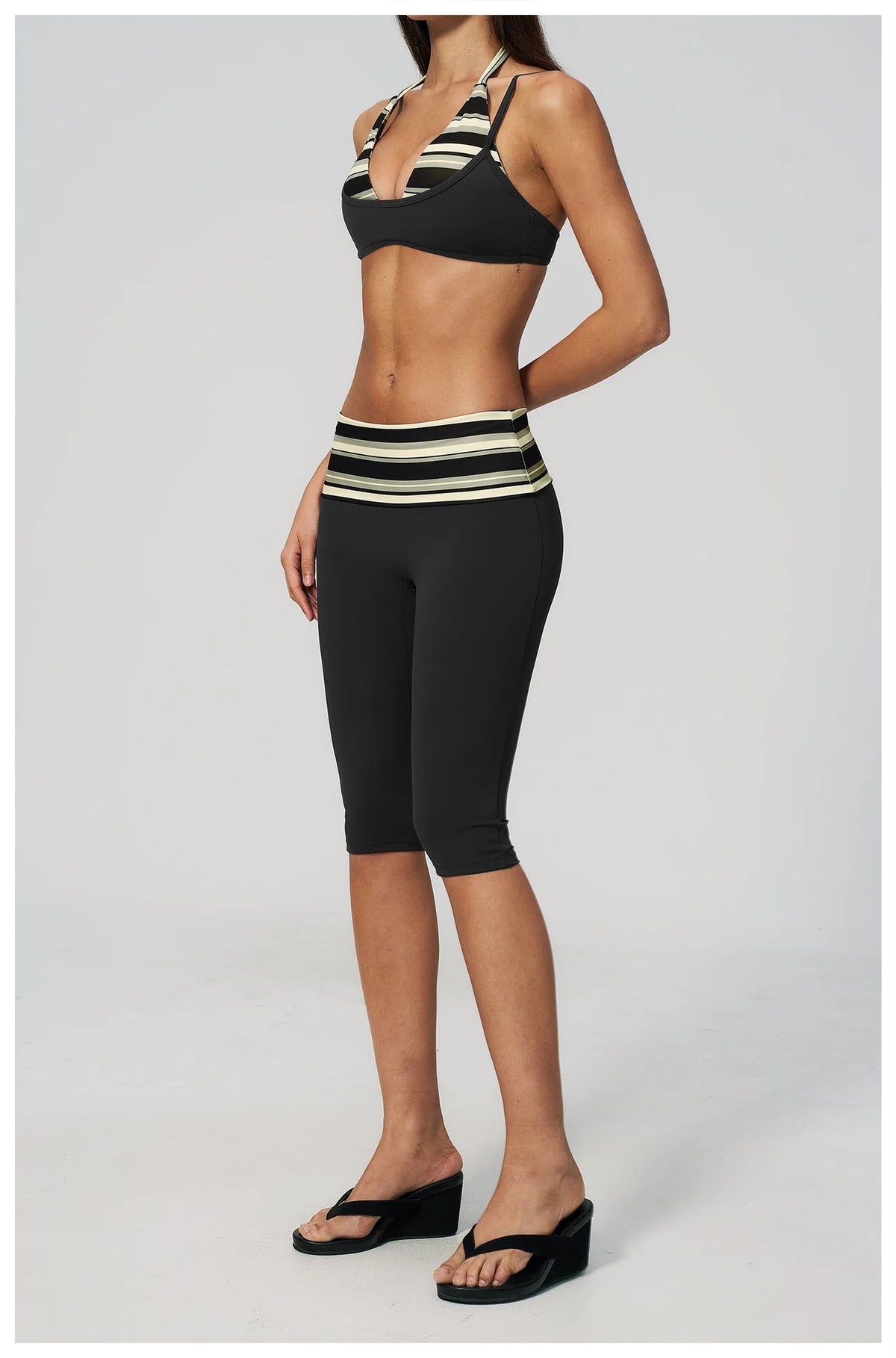 Summer Polka Dot Yoga Sets Women Hanging Neck Shockproof Sports Bra Fitness Suit Folding High Waist Mid Pants Gym Tracksuit
