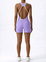 Sleeveless Contrast Trim Backless Yoga Romper Seamless Body Shaping Sport Jumpsuit for Running Training