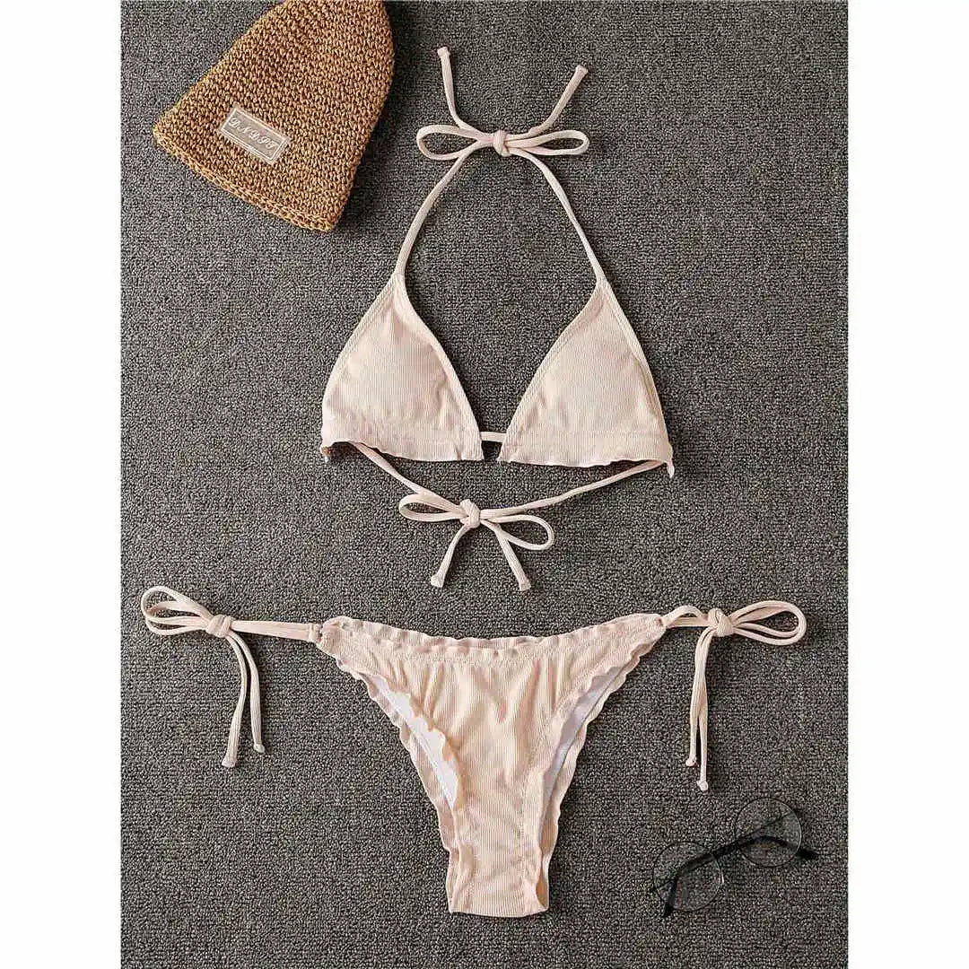 Ruffled Frilled Brazilian Bikini Women Swimwear Two-Pieces Bikini Set Female Swimsuit Halter Bather Bathing Suit Swim Lady V2817
