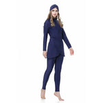 3Pcs/Set Women Split Swimsuit Front Skirt Secure Zipper Closure UV Protection Tops Long Swimming Trousers Set With Headscarf