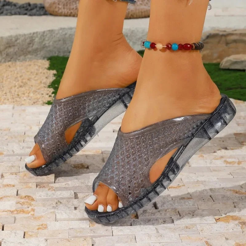 Women Slippers Summer Beach Shoes Thick-soled Hollow Out Sandals Anti-slip Bathroom Flip Flops Transparent Footwear