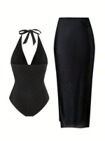 Vintage Black White Long Skirt Swimwear Sets Women Deep V Neck Starfish Hollow Out Bathing Suit Holiday One Piece Swimsuit 2026