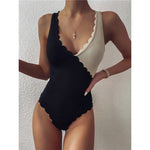 New Sexy Scalloped Splicing High Cut One Piece Swimsuit Women Swimwear Female Ribbed Bather Bathing Suit Swim Lady V2425