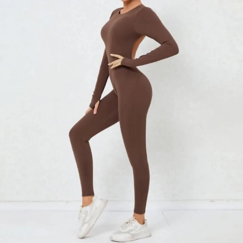 Women's Seamless Yoga Jumpsuits Backless Sexy Long-Sleeved One-Piece Butt-Lifting Gym Nude Feel Workout Gym Training Bodysuits