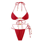 Solid Color Stretch Rope Butterfly Jewelry Bikini Sexy Split Triangle Bag Straps Swimsuit Women Maillot De Bain Femme 2 Pieces