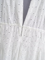 Foridol White Beach Summer Dress Women Backless Cotton Lace Short Autumn Sundress Women Clothing Halter A-line Pleated Dress