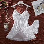 Sexy Contrast Lace and Mesh Ruffle Babydoll Dress Woman Sexy Nightgown V-neck Open Bra Sleep Skirt Nighties