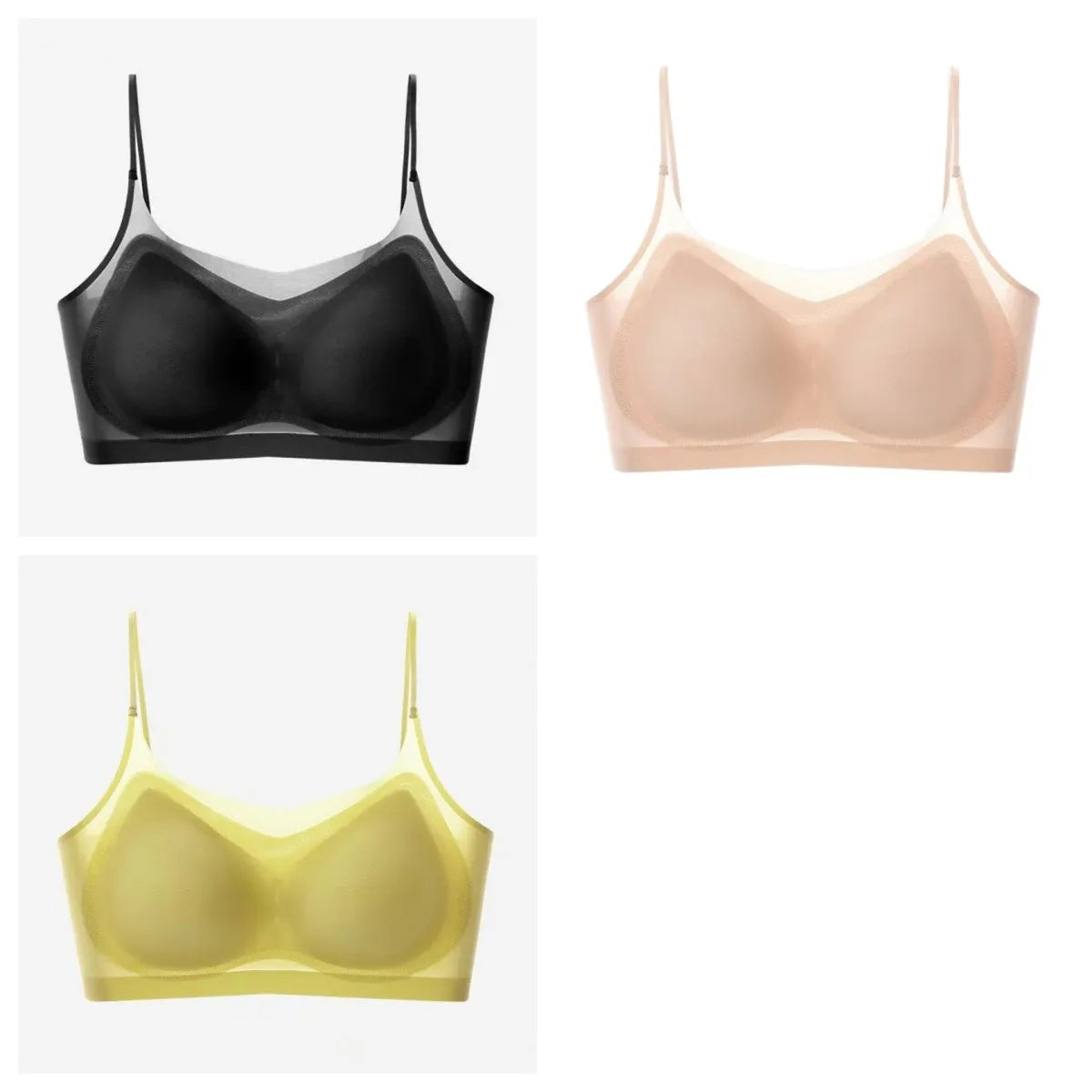 3Pcs/Set Ultra-thin Bras Women Ice Silk Small Chest Underwear Sexy Lingerie Padded Seamless Bra Summer Tube Top