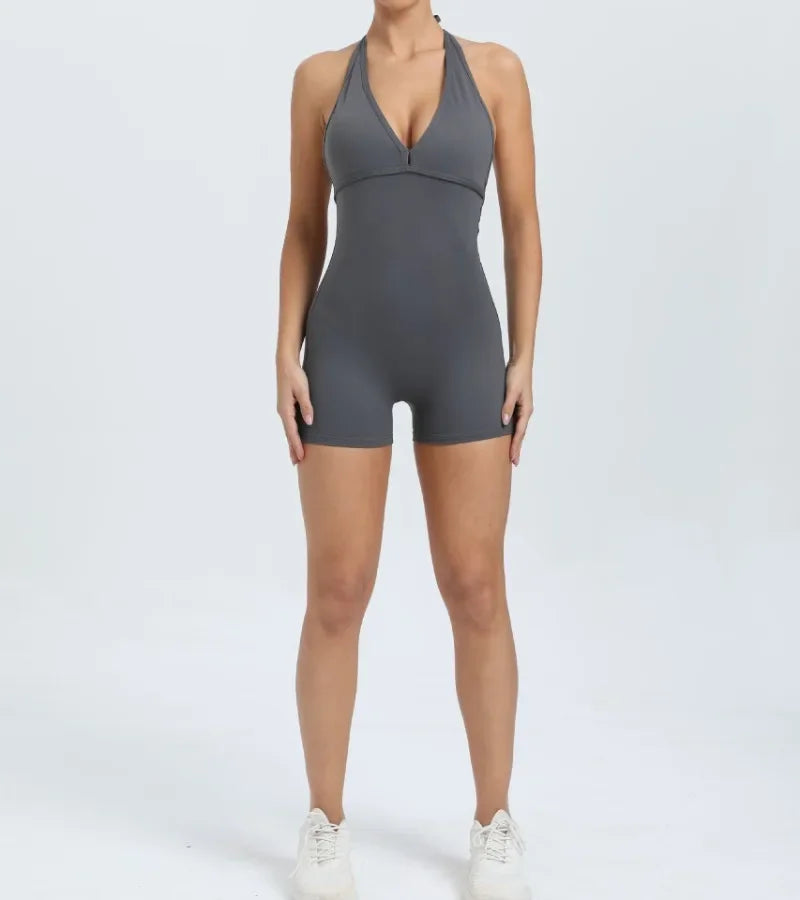 Women's High Elasticity One-Piece Fitness Jumpsuit - Tight Peach Hip Jumpsuit & Air Back Yoga Pants for Workout Gym Running