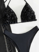 3D Flowers Ruffled Halter Long Skirt Bikini Women Swimwear Female Swimsuit Three-pieces Bikini Set Bathing Suit Swim Beach Wear