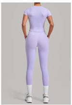 Women Tracksuit Yoga Sets Short Sleeve Slim Sports T Shirts Workout Clothes Outdoor Tight High Waist Pocket Pants Fitness Suits