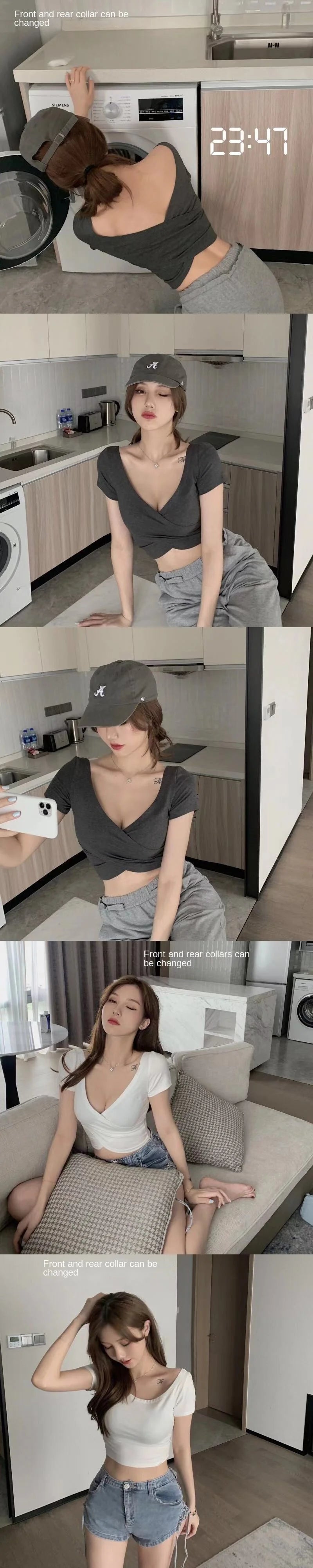 Korean Style Women's Tank Top Y2k Streetwear Solid Color Short Sleeved Crop Top Lady Summer Slim Fit Homewear Elastic Skinny Tee