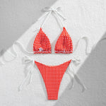 DEKA Brazilian Red Plaid Bikini Set Women Cut Out Swimsuit Print Swimwear High Waist Triangle Micro Two Piece Suit Biuqini Beach
