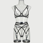 Toucheart 4 Piece Set Bra Set Nude See-Through Mesh Contrasting Color Hemmed Sexy Underwear For Women Girdle Garter Belt Suit