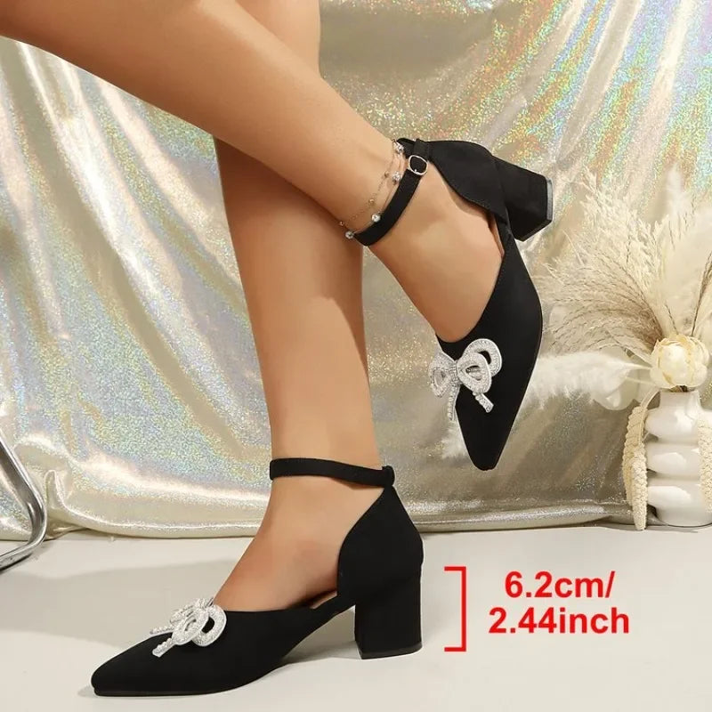 2026summer New Heel Pointed Toe Strap High-Heeled Sandals Women's Bow Pumps
