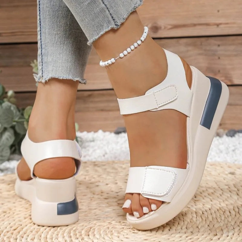 Slope Heel Sandals Women Summer Soft Sole Comfort Shoes Lightweight Open Toe Solid Color Beach Slippers