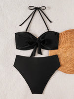 S - XL Metal Rings Halter Female Swimsuit High Waist Bikini Women Swimwear Two-pieces Bikini set Bather Bathing Suit Swim Lady
