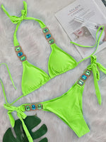 Halter Scrunch Butt Rhintstone Diamond Bikini Women Swimsuit Female Swimwear Two Pieces Bikini Set Brazilian Bathing Suit Swim