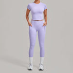 Women's Seamless Yoga Sets Sports Fitness Hip-lifting High Waist Pants Slim Fit Short-sleeve Suits Workout Running Training Sets