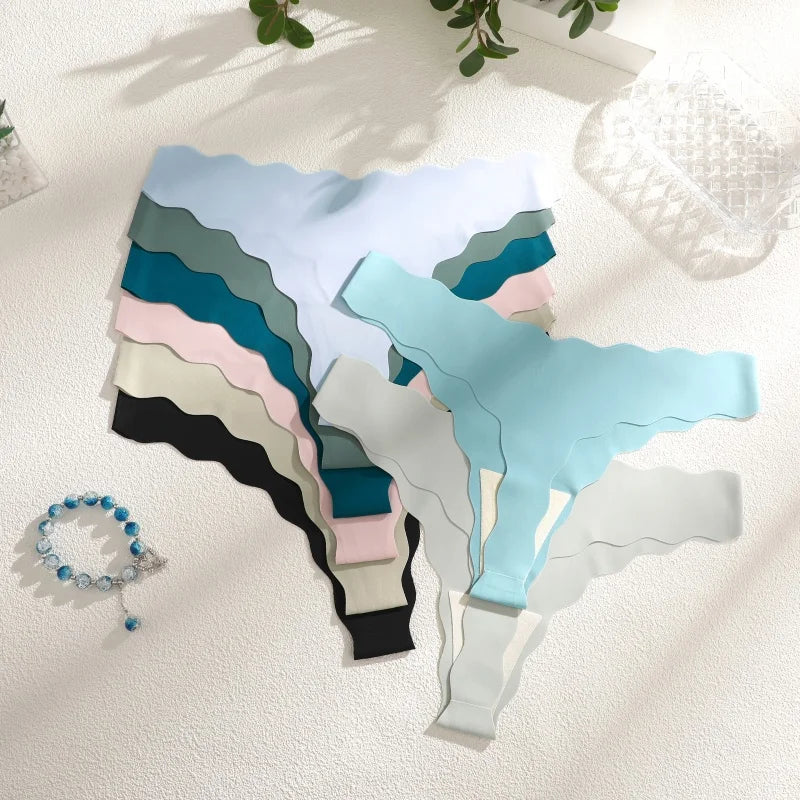 4PCS Women Seamless Panties Wavy Design Ultra-thin Panties Women Ice Silk Underwear Sexy Panty Low Waist G-string Female Solid