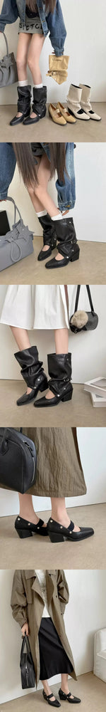 Vintage Y2k Slouchy Knee High Western Boots Women Chunky Block Heel Summer Cowboy Knee High Boots Motorcycle Boots Shoes