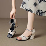 Fashion Leather Women Pumps Shoes Buckle Strap Spring High Heels Sexy Square Toe Summer Sandals