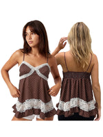 Women's Summer Dot Print Camisole Elegant Lace Patchwork Sleeveless V Neck Slim Fit Spaghetti Strap Tank Tops